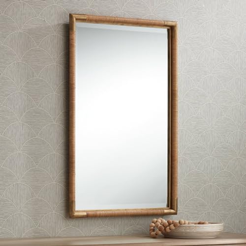 Uttermost Kampar Antiqued Gold and Rattan 23" x 36" Vanity Mirror