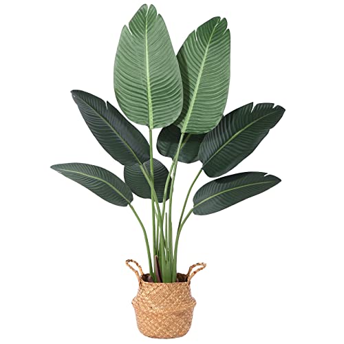 Ferrgoal 4FT Artificial Bird of Paradise Plant with Decorative Basket, Tall Faux Palm Tree with 8 Trunks, Realistic Silk Greenery for Home Office Indoor Outdoor Décor - size: 4 ft