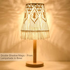 16" Tall Table Lamp Set of 2, Handwoven Macrame Shade & Solid Wood Base, Bohemian Style Bedside Lamp for Living Room, Bedroom, Study Office Decor