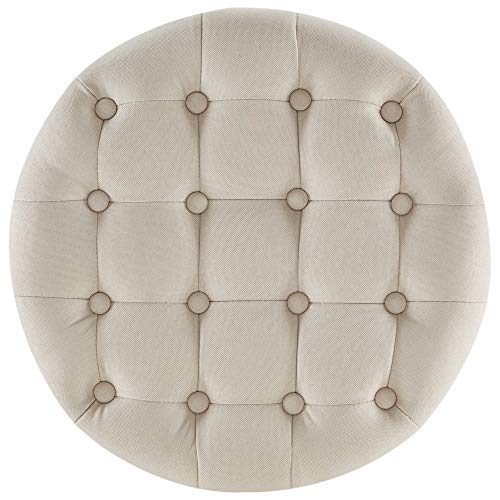 BELLEZE Modern Button Tufted Accent Storage Ottoman, Small Upholstered Circle Pouf Footstool with Lift Top, for Bedroom, Living Room or Vanity, 17-3/4" Round - Lexington (Beige) - color: Beige