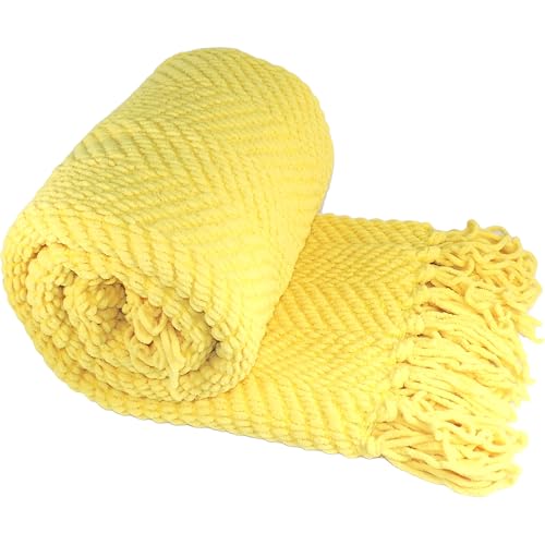 Home Soft Things Yellow Throw Blanket Knitted Tweed Throw 50'' x 60'', Sunshine Yellow, Super Soft Cozy Warm Comfortable Breathable Throw for Living Room Chair Couch Bed Sofa Bedroom Home Décor - color: Sunshine Yellow, size: 50 in x 60 in