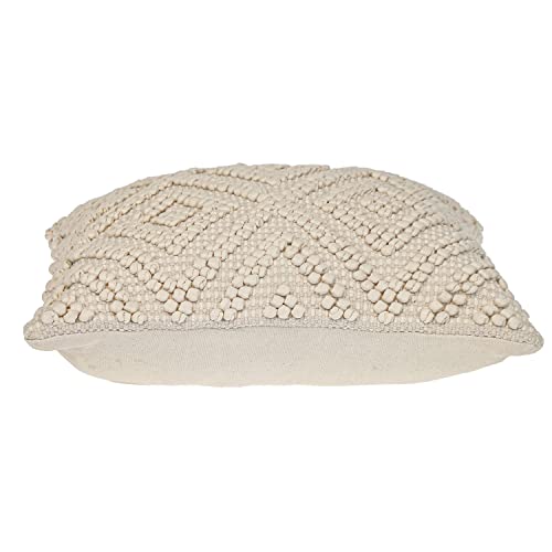 Parkland Collection LIDA 20x20 Off-White Boho Throw Pillow, Hand Woven Textured Cotton Tufted Geometric Accent Cushion with Insert