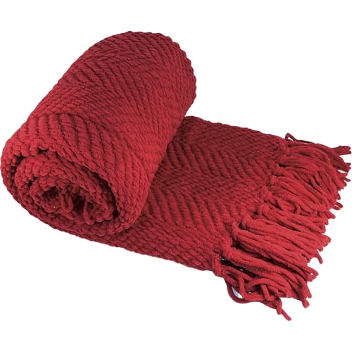 Home Soft Things Red Throw Blanket Knitted Tweed Throw 50'' x 60'', Chili Pepper, Super Soft Cozy Warm Comfortable Breathable Throw for Living Room Chair Couch Bed Sofa Bedroom Home Décor - color: Chili Pepper, size: 50 in x 60 in