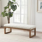 Zihanhome 52.7" Bedroom Bench for End of Bed, Modern Upholstered Teddy Fabric Entryway Bench & Dining Bench, Footrest Stool Bench with Solid Wood Frame for Bedroom, Living Room (Beige) - color: Beige
