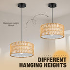 Pendant Lights, Plug in Pendant Light, Hanging Lamp, Boho Lamp, Woven Rattan Pendant Lamp Shade for Kitchen Island, Modern Farmhouse Chandelier Light Fixtures (Bohemian 2)