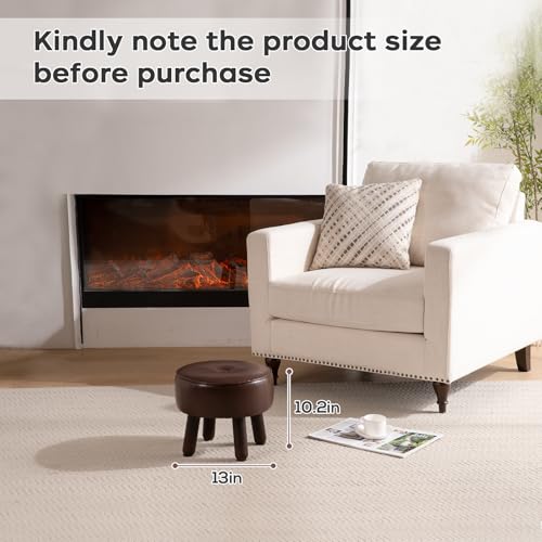 oakvivo Small Foot Stool Ottoman, Round Pouf Foot Rest, Footstool Ottomans with Rubber Legs Under Desk, Faux Leather Footrest for Couch, Living Room, Bedroom, Office, 13''L x 13''W x 10.2''H, Coffee - color: Coffee