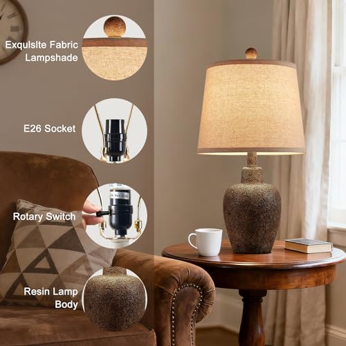 21" Table Lamps for Bedroom Set of 2 Small Farmhouse Bedside Lamps for Living Room Rustic Cottage Jar-Shaped Lamp for Nightstand Retro Brown Finish,Bulbs Not Included ﻿ - color: Brown