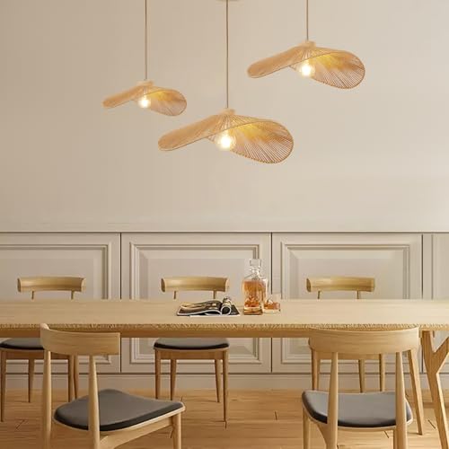 Rattan Hanging Lamp Boho Pendant Light Fixture Modern Style Hanging Light Bohia Natural Bamboo Handmade Hanging Lighting Set of 3 - size: 14"+19.7"+23.6"-3pcs