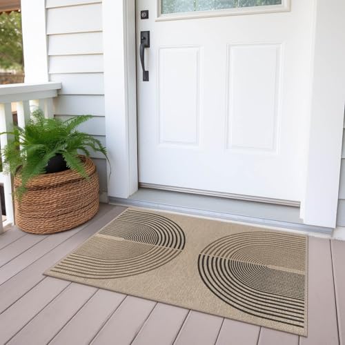 Rugalia Easy Jute Rainbow Entryway Rug, 2x3 Washable Non-Slip Indoor Outdoor Doormat, Neutral Boho Farmhouse Small Kitchen Rug Modern Abstract Throw Rugs for Entrance Bedroom Bathroom - color: Nature Rainbow, size: 2' x 3' (Rectangular)