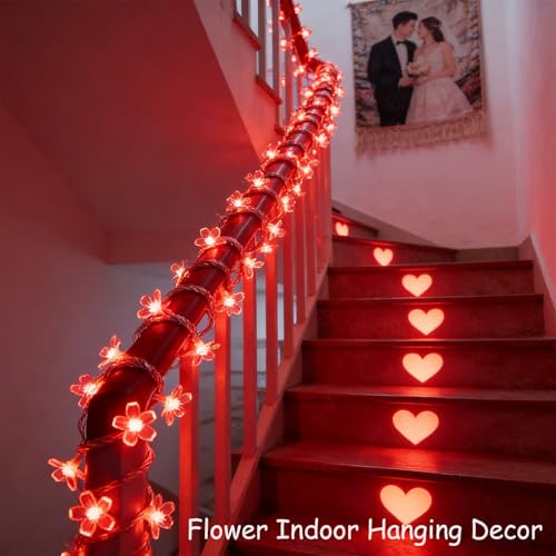 100 LED Red Cherry Blossom Flowrer String Lights, 33 FT Plug in Fairy Floral Lamp with 8 Modes, Flexible Clear Wire for Bedroom Balcony Patio, Valentine's Day Christmas Indoor Outdoor Decorations - color: Red