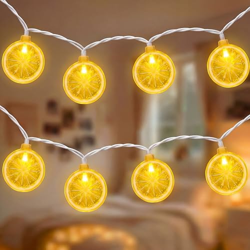 Lemon String Lights, 8.5Ft Summer Patio String Lights with 10 LED Yellow Lemon Slice Lights, Hanging Waterproof Connectable Outdoor Decorative Lights for Indoor Home Garden Christmas Wedding Party - color: lemon lights