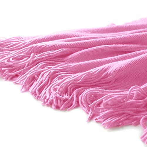 Homiest Decorative Knitted Throw with Fringe, Lightweight Acrylic Knit Blanket - Soft & Cozy Tassel Blanket for Couch, Sofa, Bed (Hot Pink, 50 x 60 Inch) - color: Hot Pink, size: 50" x 60"