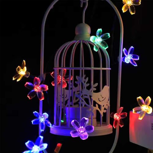 Battery Operated and USB Plug in Fairy Flower String Lights, 10ft 30 LED Cherry Blossom 8 Modes Timer Indoor Bedroom Party Wedding Garden Christmas Easter Tree Hanging Decorations (Multi Colored) - color: 10ft Multicolor Flower Lights