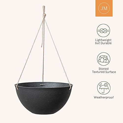 LA JOLIE MUSE Hanging Planters for Outdoor Plants, Large Hanging Planter with Drain Holes, Black Hanging Flower Pots (13.2 Inch, Set of 2) - color: Black