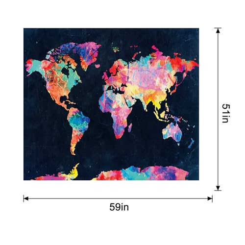 World Map Tapestry Abstract Travel Wall Art Large Wall Hanging for Bedroom Living Room Dorm Room Home Decor - color: World Map, size: 59"L x 51"W