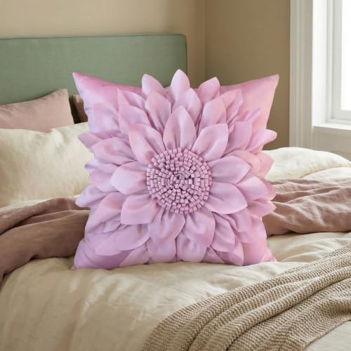 Bella's Giftshop 3D Sunflower Decorative Throw Pillow Covers for Bed Sofa Couch Chair, Accent Floral Taffeta Cushion Cover, Handmade Pillow Cases Living Room Decor, 17x17 Inch-Purple/Lavender - color: Purple