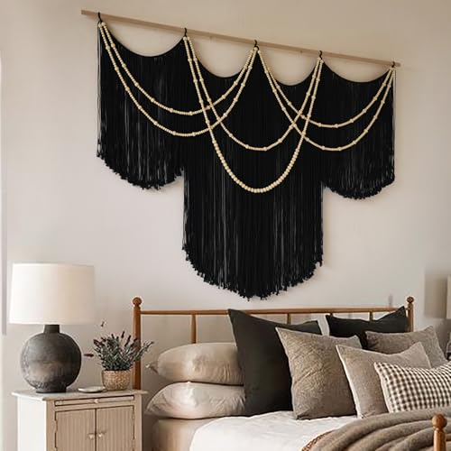 Macrame Wall Hanging Black Yarn Tapestry Home Decor Large Fiber Wall Art Living Room Bedroom Home Wall Decor 57" W x 43" L - color: Black1