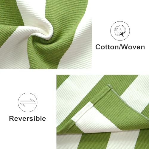 3'x5'Outdoor Rug,Striped Cotton Woven Washable Front Porch Rug Green and White Farmhouse Entry Rug Indoor Outdoor Area Rug for Porch/Home Entrace Decor/Bedroom/Layered Door Mats - color: Green White, size: 3' x 5' (Rectangular)
