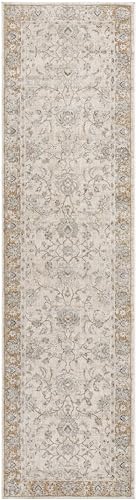Hauteloom Kerem Boho Vintage Traditional Oushak Area Rug - Farmhouse Oriental Floral Damask Carpet for Living Room, Bedroom, Dining Room - Taupe, Beige, Olive; Blue 2' x 2'11" - color: Light Gray, Cream, Medium Brown / Kerem, size: 1'11" x 2'11" (Rectangu