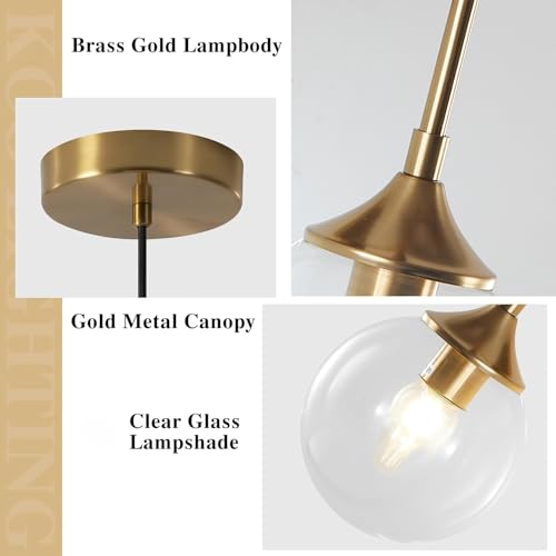 KCO Lighting Brushed Gold Kitchen Pendant Light 7” Modern Clear Glass Globe Pendant Light Brass Dining Room Light Fixture Mid Century Entryway Hanging Light Fixture (2 Pack) - color: Gold+Clear-2PC