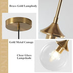 KCO Lighting Brushed Gold Kitchen Pendant Light 7” Modern Clear Glass Globe Pendant Light Brass Dining Room Light Fixture Mid Century Entryway Hanging Light Fixture (2 Pack) - color: Gold+Clear-2PC