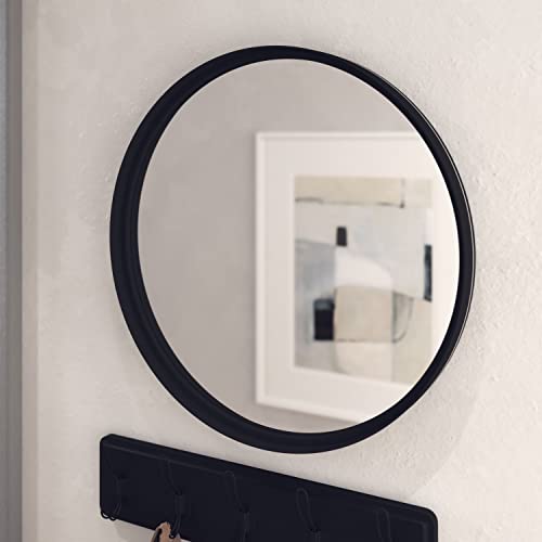 HBCY Creations Black Round Wall Mirror - 24 Inch Large Rustic Accent Mirror for Bathroom, Entry, Dining Room & Living Room - Metal Mirror - color: Black
