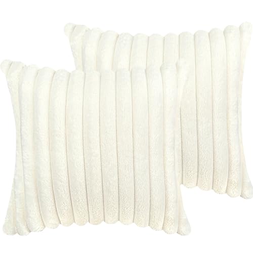 18x18 Throw Pillow Covers Set of 2, Decorative Faux Fur Covers for Bed, Couch Soft Fluffy Pillow Cover with Velvet Back for Living Room, Neutral Home Décor Accent for Sofa - Cream White - color: Cream White, size: 18" x 18" (Pack of 2)