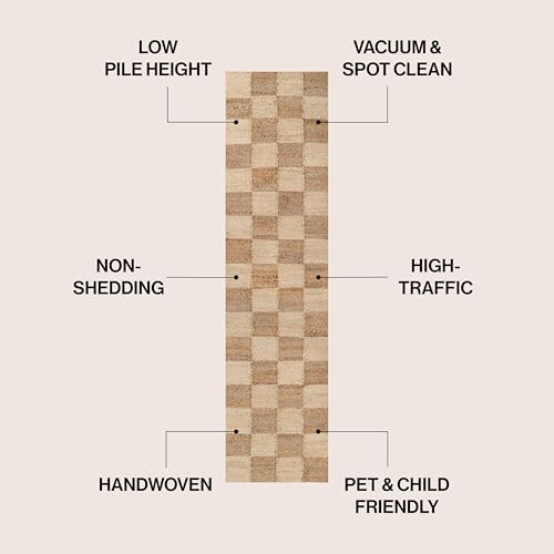 JONATHAN Y Theo Woven Jute Checkerboard Natural/Bleach Runner Rug, 2x8, Modern, Farmhouse, Rustic, Lodge, Easy-Cleaning for Living Room, Bedroom, Kitchen, Non-Shedding (NRF203C-28) - color: Natural/Bleach, size: 2' x 8' (Runner)