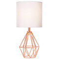 Rose Gold Bedside Table Lamp,Modern Small Desk Lamp with TC Fabric Shade Geometric Metal Base for Kids Living Room Bedroom Nightstand - color: Rose Gold