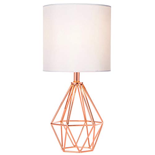 Rose Gold Bedside Table Lamp,Modern Small Desk Lamp with TC Fabric Shade Geometric Metal Base for Kids Living Room Bedroom Nightstand - color: Rose Gold