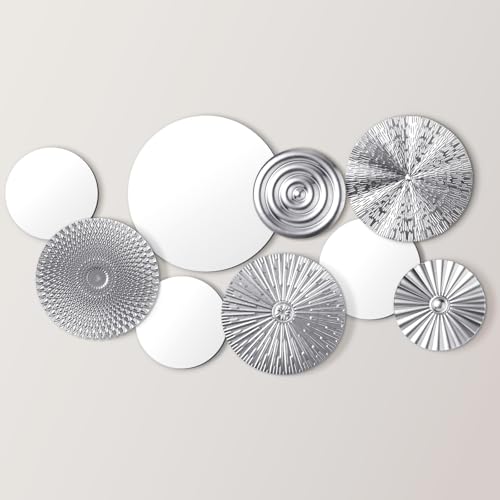 Blulu 9 Pcs Silver Mirror Wall Decor Metal Round Home Art Decor Decorative Modern Circle Mirror Wall Art Sculpture Hanging Decorations for Home Living Room Office - color: Silver