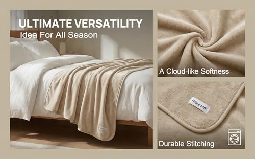 Fleece Throw Blanket 50" x 70" - Soft Cozy Microfiber Plush Blanket, Lightweight Warm Throw for Couch Bed Sofa Chair, All Season Use, Beige - color: Beige