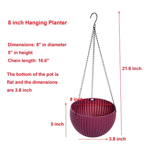 Hanging Basket Plastic Flower Pot Round Resin Garden Hanging Planter for Indoor Outdoor Plants 2 Pack Mulberry - color: 8 Inch Fushia