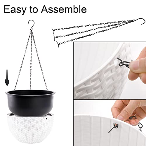 Foraineam 10.2 Inch Dual-pots Design Hanging Basket Planters Self-Watering Indoor Outdoor Hanging Flower Plant Pot with Drainer and Chain (White) (Pack of 3) - size: 10.2” (Pack of 3)