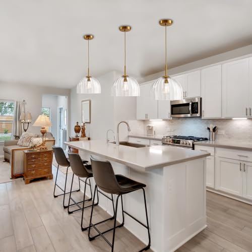 Modern Pendant Lights Kitchen Island, 11.8 Inch Dome Lampshade Large Chandelier, Rustic Farmhouse Industrial Ceiling Hanging LED Lighting Fixture with Clear Glass Bell Shade - color: Clear, size: 30CM