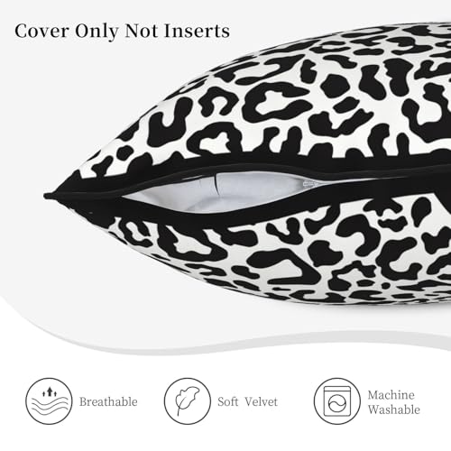 Animal Print Leopard Cheetah Velvet Throw Pillow Cover 18"x18" Decorative Square Pillowcase Black and White Cushion Covers for Bed Sofa Living Room Car Home Deco - color: Black and White Animal Print Leopard Cheetah, size: 18" x 18" (Pack of 1)