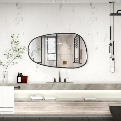 Black Irregular Bathroom Mirror for Wall, Aluminum Alloy Frame Asymmetrical Mirrors Brushed Metal Vanity Wall Mounted Mirror for LivingRoom Bedroom Room Home Decor Large 26"x14" - color: Black-irregular 11(26"x14")