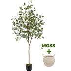Warmplants Artificial Eucalyptus Tree, 6ft Tall Fake Eucalyptus Plant with Basket, Green Silver Dollars Silk Leaves Faux Tree for Home Office Livingroom Floor Decor Indoor - size: 6ft