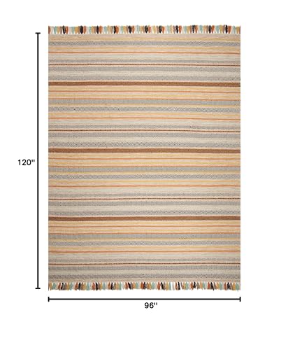 SAFAVIEH Area Rug 8x10 - Montauk Collection - Large - Beige & Multi, Handmade Cotton, Boho Stripe Fringe Design, Ideal for Living Room, Bedroom, Office, Dining Space (MTK901A) - color: Beige/Multi, size: 8' x 10' (Rectangular)