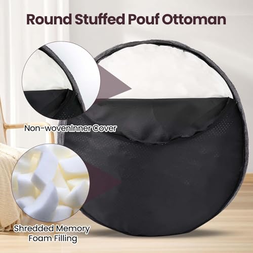 Round Pouf Ottoman Foot Rest with Foam Chunk Filling, Corduroy Ottomans for Living Room Floor Poufs (20"x15",Dark Grey) - color: A-dark Grey, size: 20"D x 20"W x 15"H