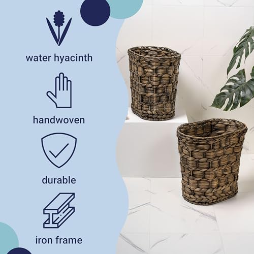 happimess HPM1401B-SET2 Miles Rustic Farmhouse Handwoven Water Hyacinth 4.5-Gallon Tapered Oval Wicker Watebasket, Brown (Set of 2) - color: Brown