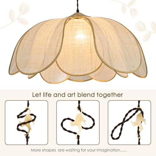 Boho Light Fixture, 25.6" Hand Woven Rattan Chandelier, Boho Chandelier with Brass Cat Hook for Dining Room, Living Room, Kitchen, Bedroom and Restaurant - size: 25.6 in
