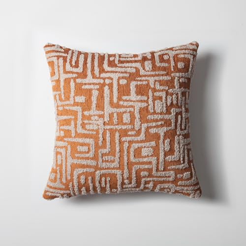 Woven Jacquard Throw Pillow Cover, Pack of 1 Geometric Pattern Textured Decorative Cushion Covers for Sofas, Couches, Fade Resistant Pillow for Sofa & Couch, Gilda, Orange, 18x18 Inch - color: Orange