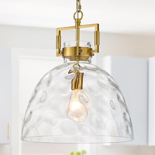 Glass Pendant Light, 13.8 Inch Single Hanging Ceiling Light with Adjustable Chain, E26 Base Oversized Clear Glass Kitchen Island Pendant Lighting in Brass Gold for Dining Room, Entryway - color: Large Gold