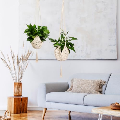 Shappy 3 Pack Boho Macrame Plant Hanger, Large Hanging Planter Plant Holder Pot Hanger Hanging Basket Wall Planters, Plants Lover Gift for Indoor Garden (Classic,Cream) - color: Cream, size: Classic