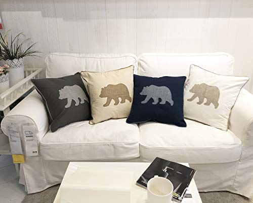 Bear Pillow Covers Decorative Cotton Linen Embroidered Cushions Covers 18x18 Inches (Grey) - color: Bear-grey