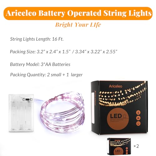 Ariceleo Led Fairy Lights Battery Operated, 2 Packs Mini Battery Powered Copper Wire Starry Fairy Lights for Bedroom, Christmas, Parties, Wedding, Centerpiece, Decoration (5m/16ft Cool White) - color: Cool White, size: 2 Pack