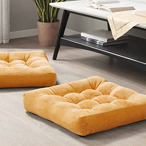 Degrees of Comfort Meditation Floor Pillow Set of 2, Square Large Pillows Seating for Adults, Tufted Corduroy Cushions for Balcony Outdoor Tatami Living Room, Orange Yellow, 22x22 - color: Square | Orange Yellow | 2 Pack, size: 2 Pack