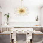 Modern 33.8in Gold Sputnik Chandeliers 12-Light Mid-Century Starburst Chandelier Light Fixture Solid Metal Satellite Large Chandelier for High Ceiling Dining Room Living Room Foyer E12 - color: Golden 33.85" 12-Light