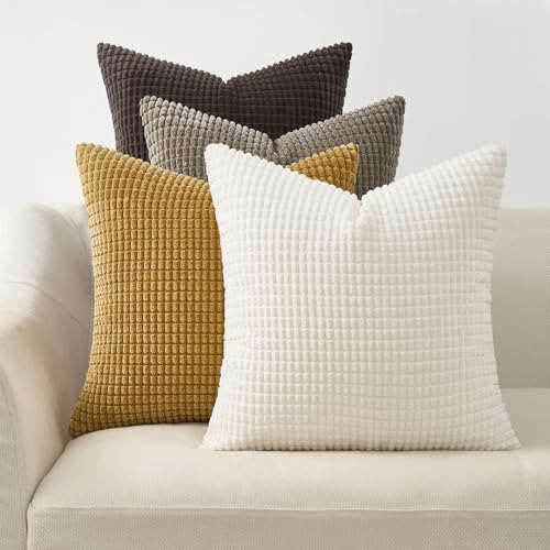 Topfinel 4 Packs Rust Boho Decorative Throw Pillow Covers 16x16 Inch for Living Room Couch Bed, Western Rustic Modern Home Decor, Soft Corduroy Small Bulge Accent Square Cushion Case 40x40 cm - color: Brown, size: 16" x 16" (Pack of 4)